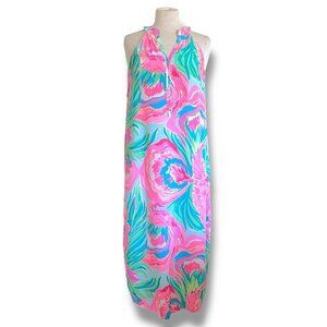 Lilly Pulitzer Womens Bailey Dress Sz Small Pink Green Blue Silk Midi Sundress